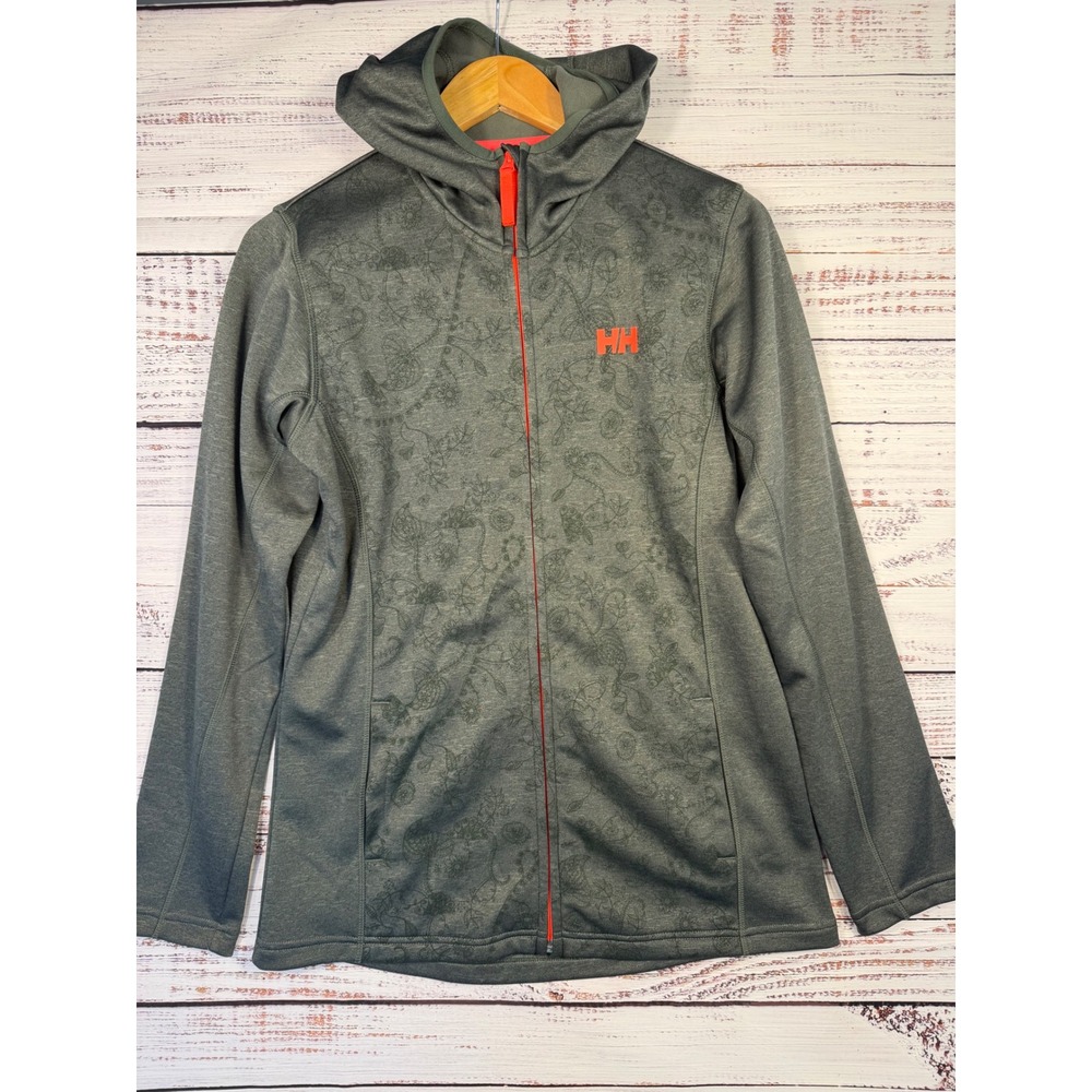 Helly Hansen Full Zip Hoodie Fleece Women Large Green Paisley 51007 Jacket Gorp
